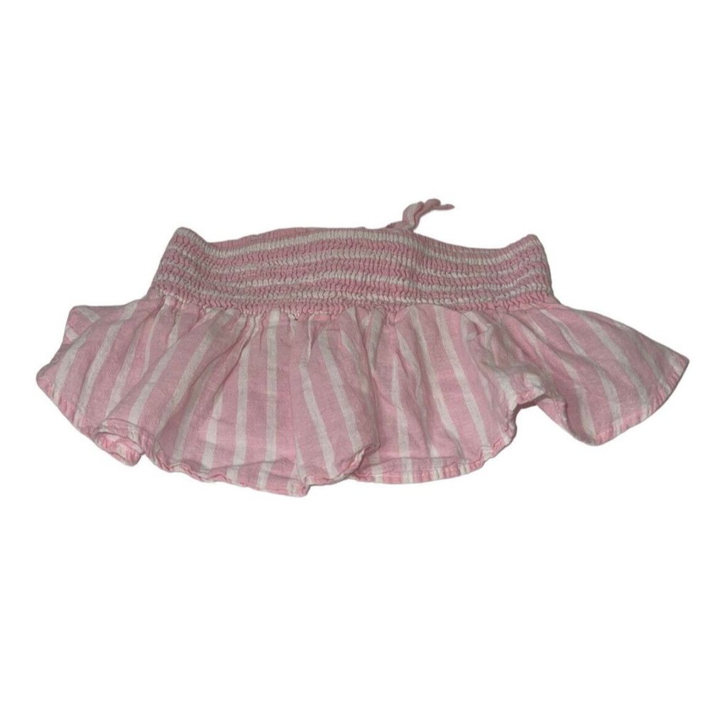 Free People Up & Away Crop Top Size Medium Pink White Stripe Ruffle USA Made